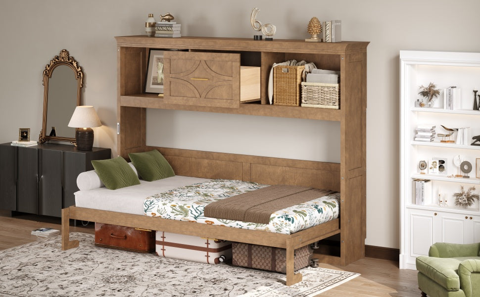 Twin Size Murphy Bed with Charging Station and Drawer