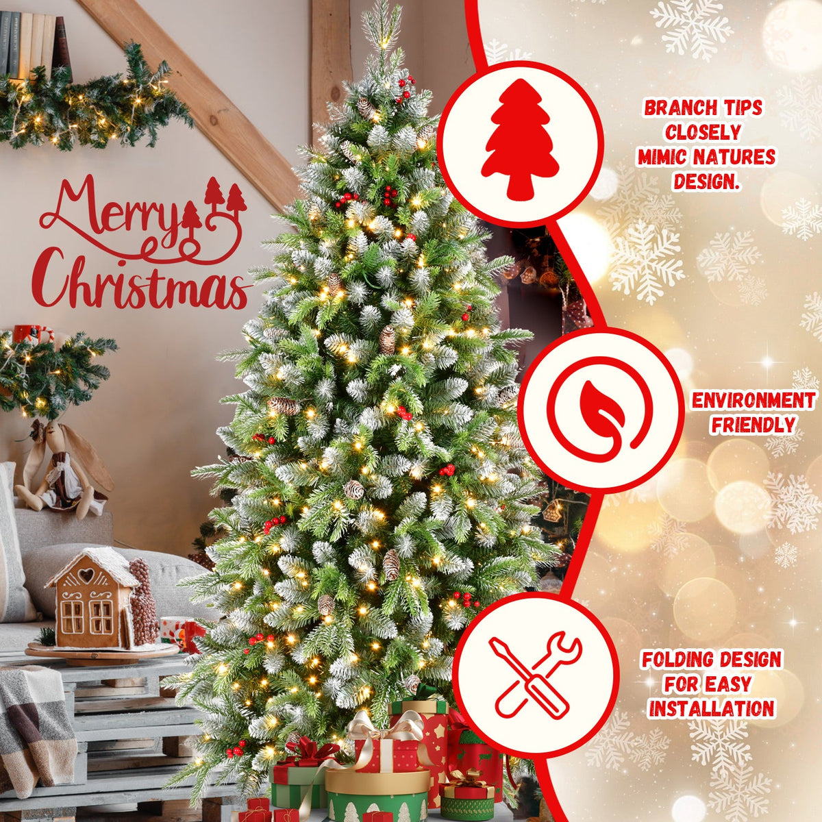6ft Pre-Lit Artificial Christmas Tree with 380 Warm White Lights