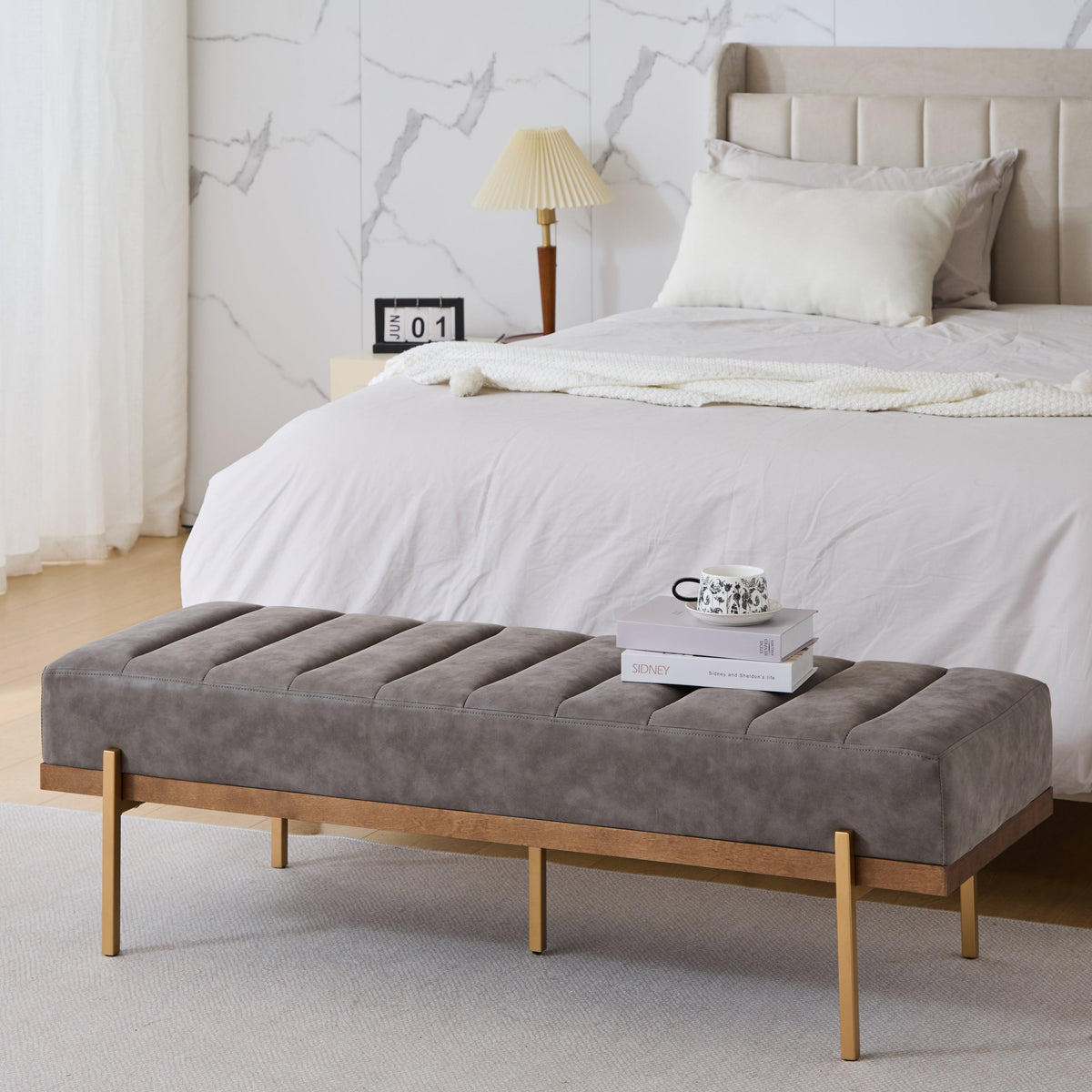 Upholstered Channel Tufted Ottoman Bench Seat