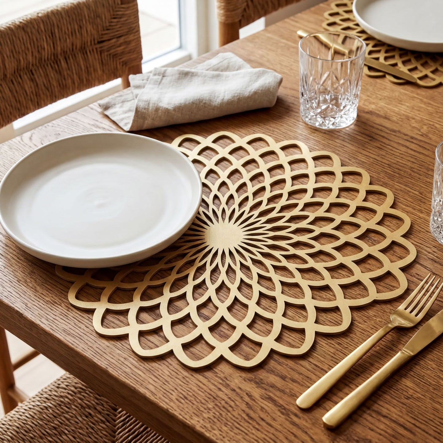 Gold Wooden Trivet - Heat Resistant MDF Wood Carved Placemats for Dining Table