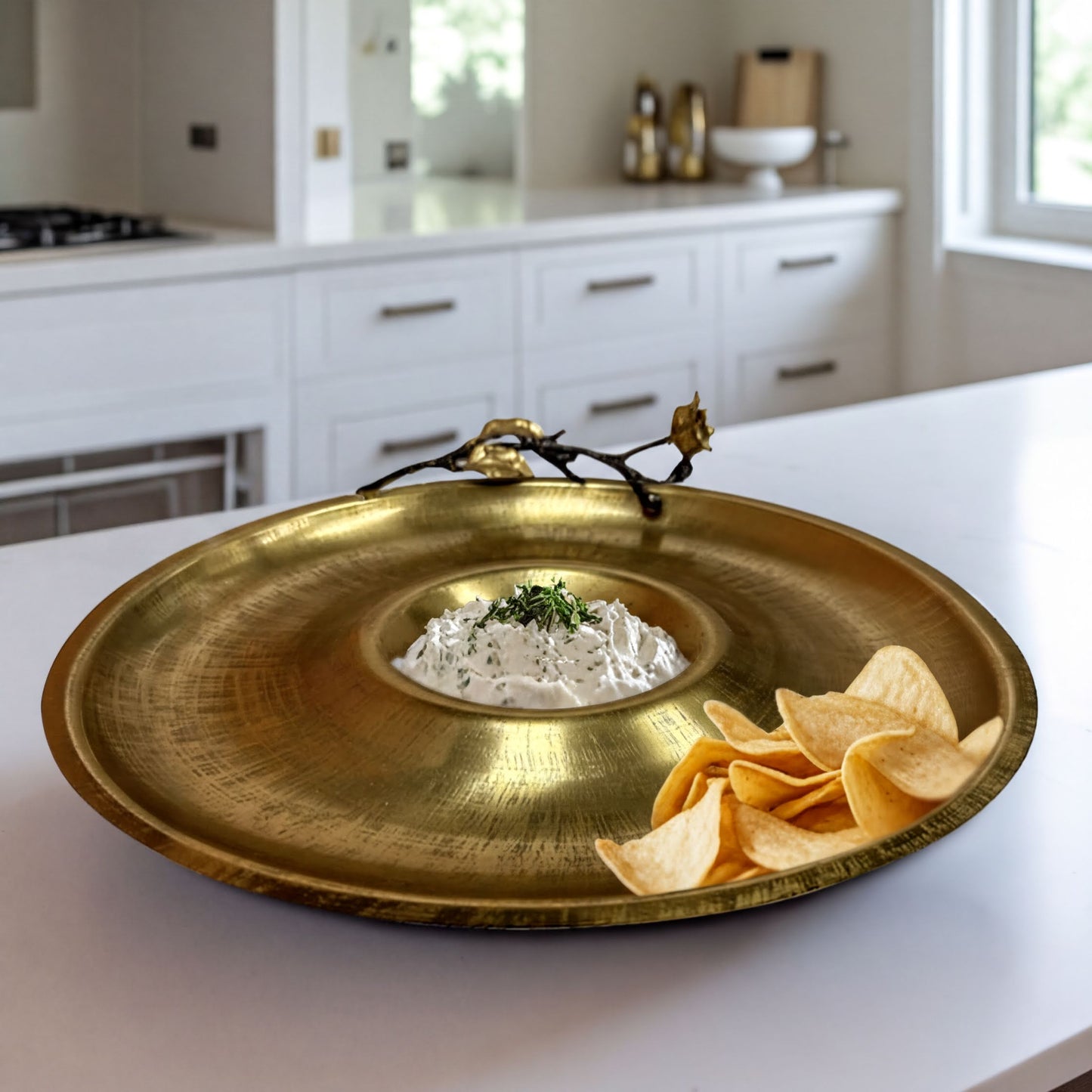 Chip and Dip Platter - Rustic Snack Serving Set with Stainless Steel Tray