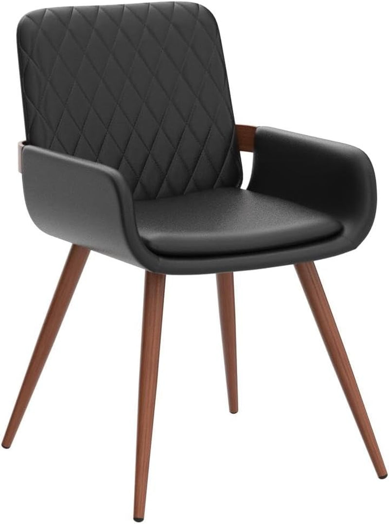 Mid Century Modern Faux Leather Dining Chairs Set 2 Black
