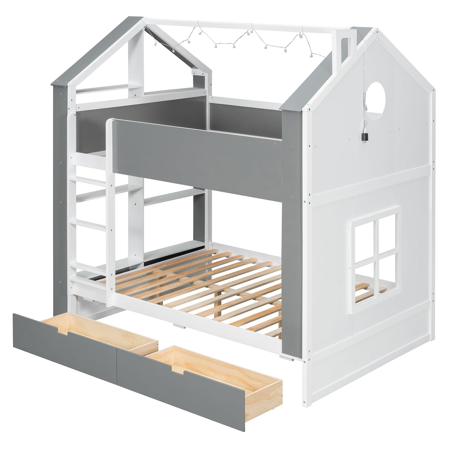 Full Size Bunk Bed with Storage Drawers & Shelves