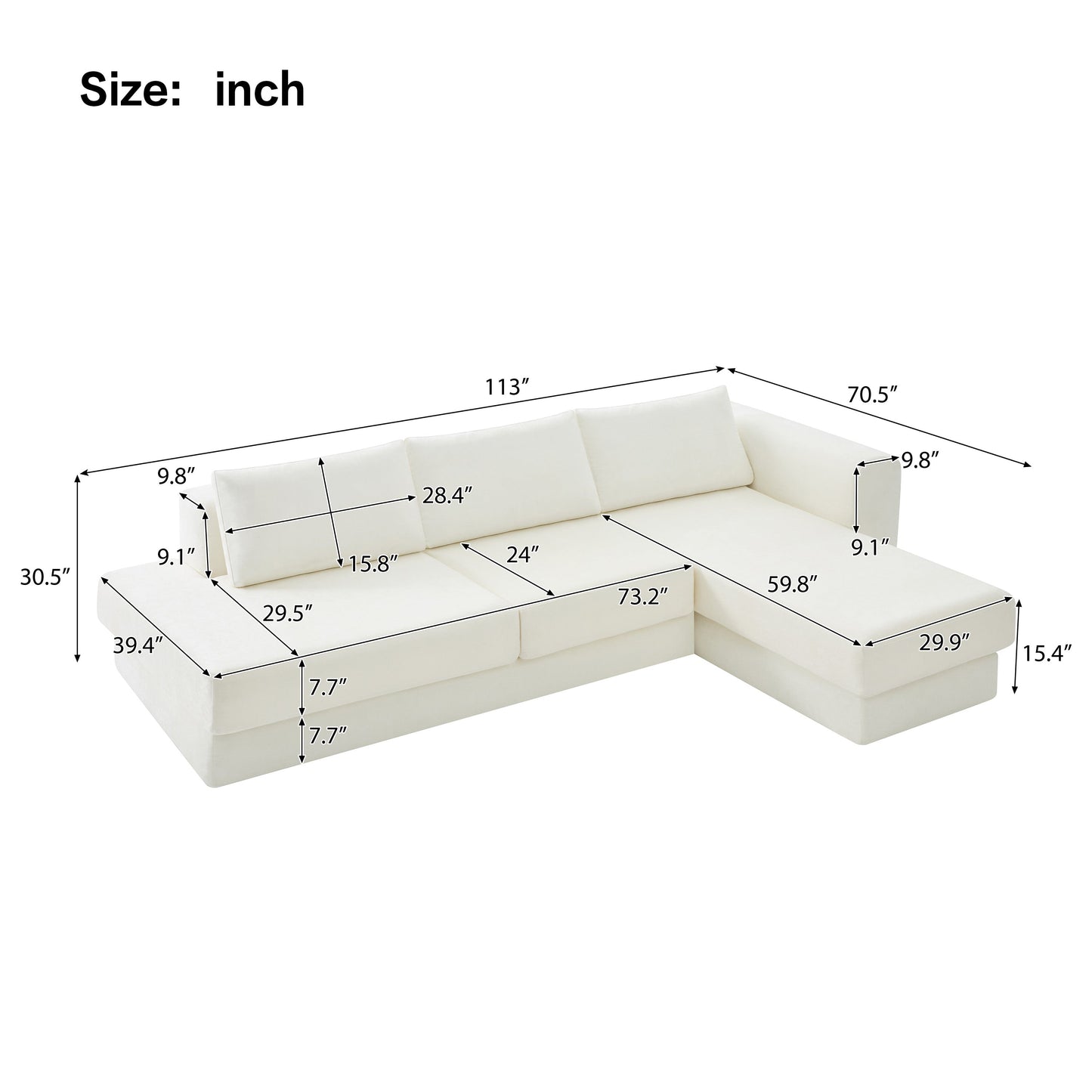 L-Shaped Modular Sofa 113" Modular Sectional