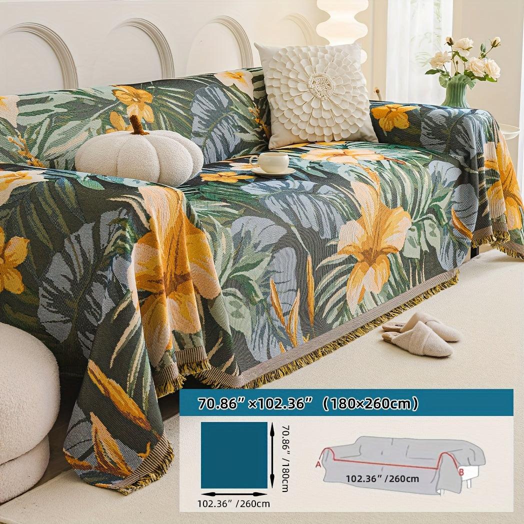 Boho Chic Double-sided Chenille Sofa Cover with Tassels - All-Season