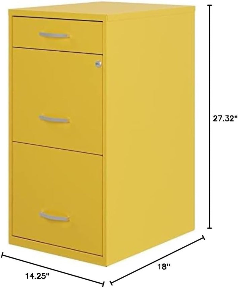 18 Inch Deep Metal File Cabinet With Cam Lock 3 Drawers Yellow