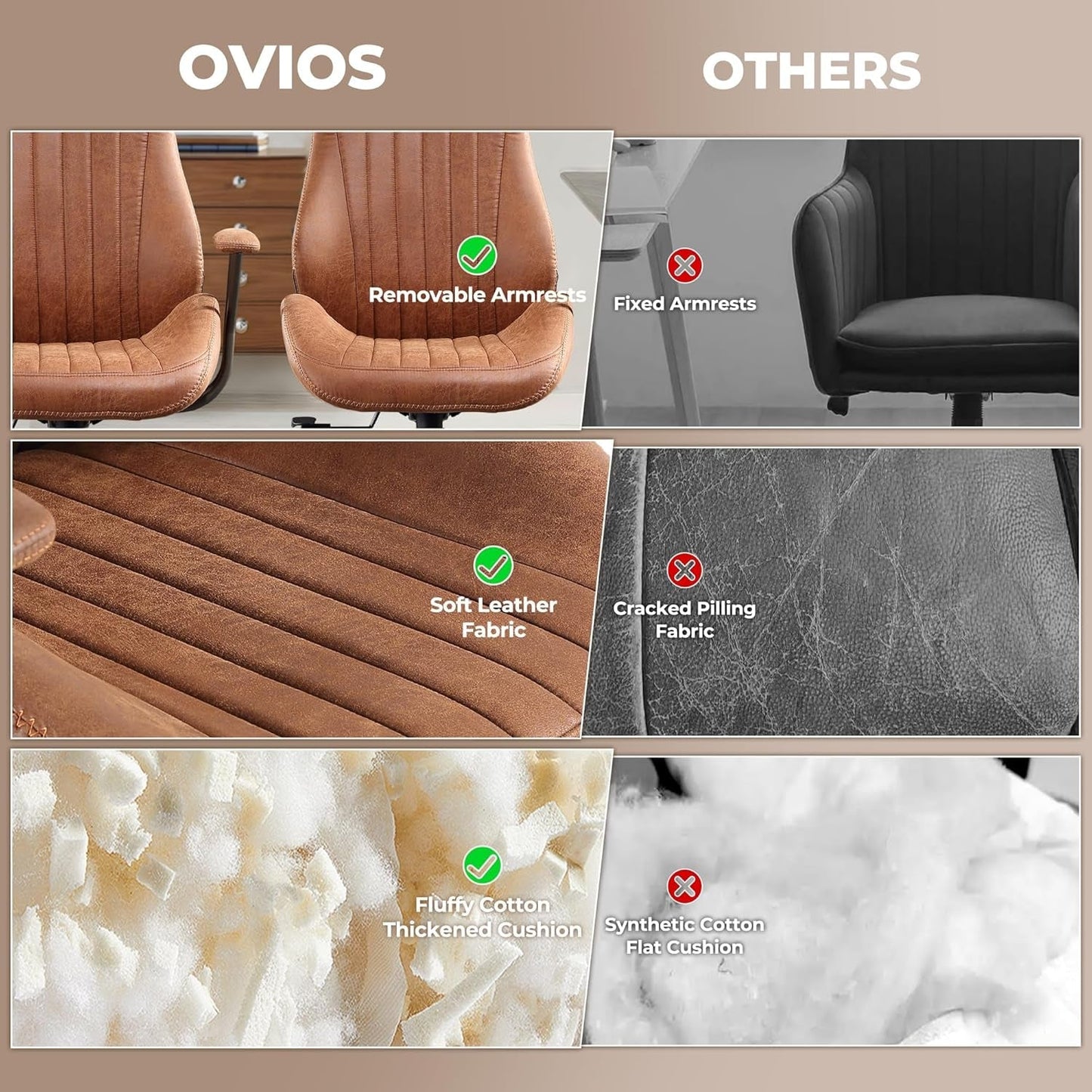 Ergonomic Mid Century Leather Office Chair With Lumbar