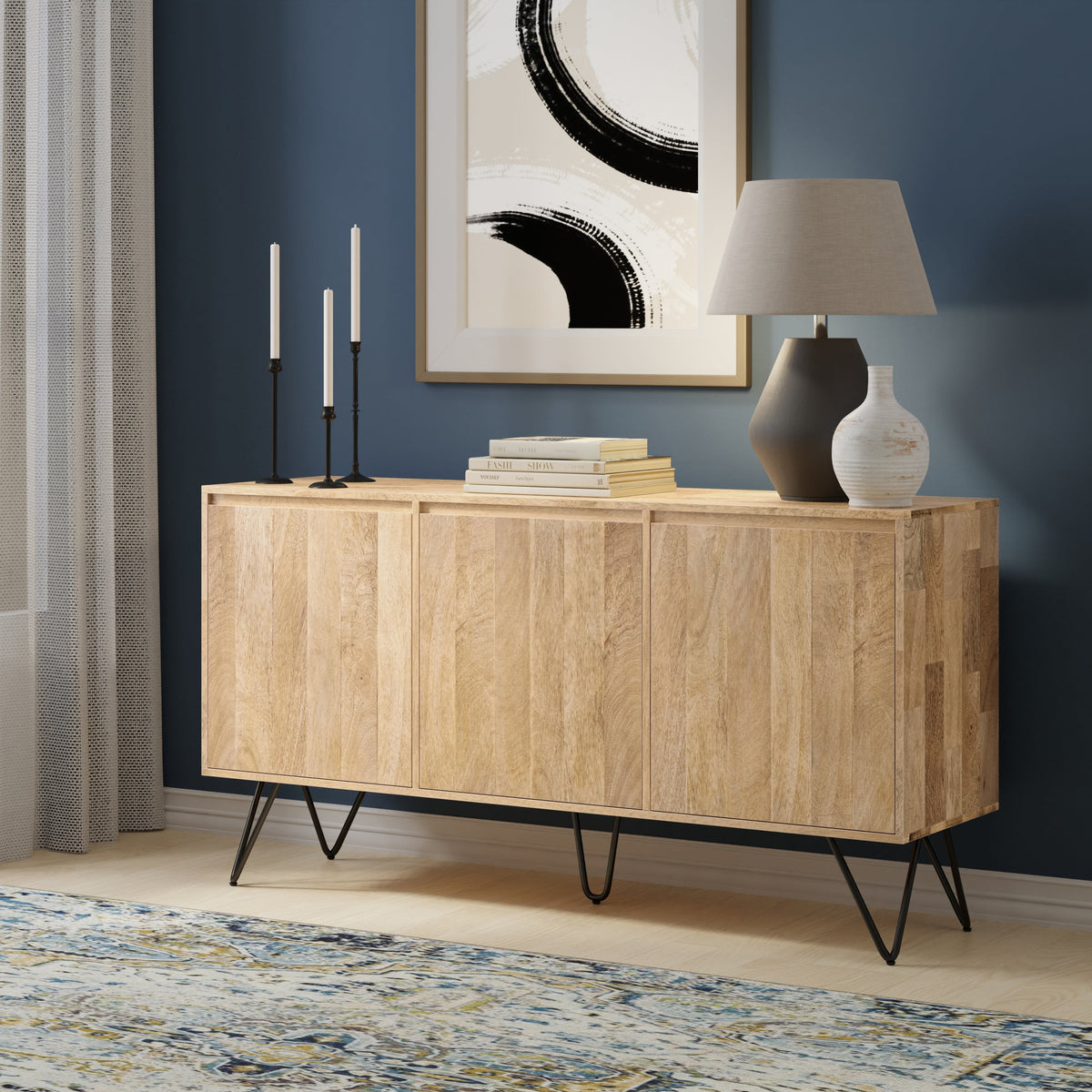 Hunter 60 Inch Wide Solid Mango Wood 3 Door Sideboard Buffet