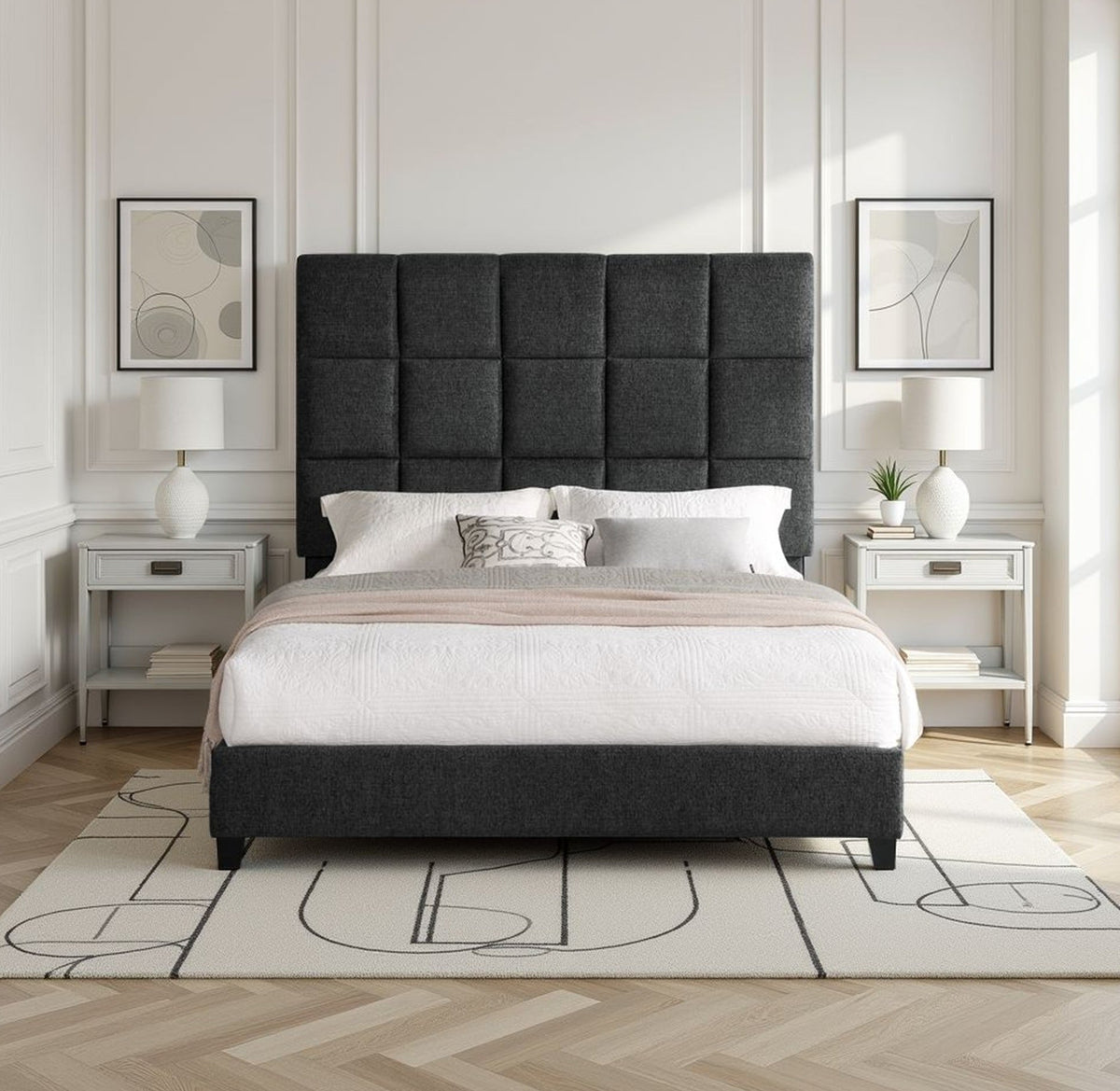 Queen Size Upholstered Panel Bed