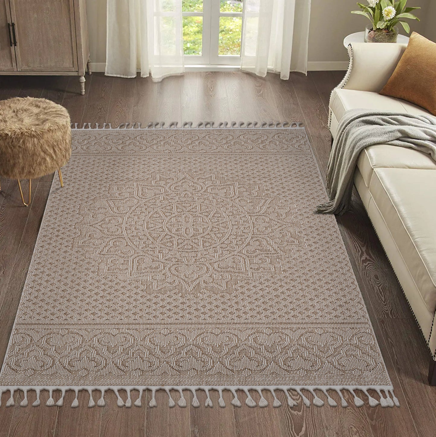 NAAR Guros Collection 8X10 Beige /Medallion Indoor/Outdoor Area Rug