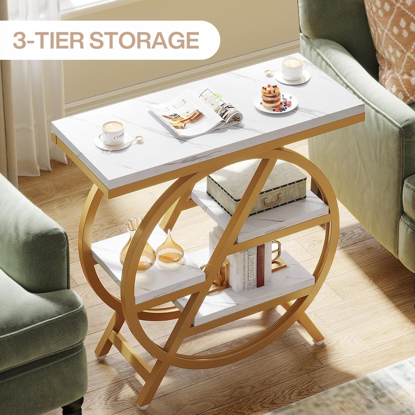 25.59 Inches 3-Tier Narrow End Table with Storage
