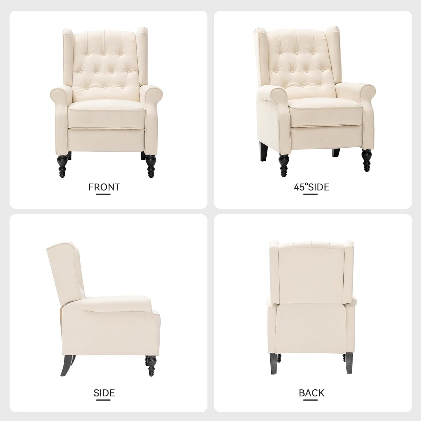 Beige Mid Century Wingback Recliner Chair With Upholstered Fabric
