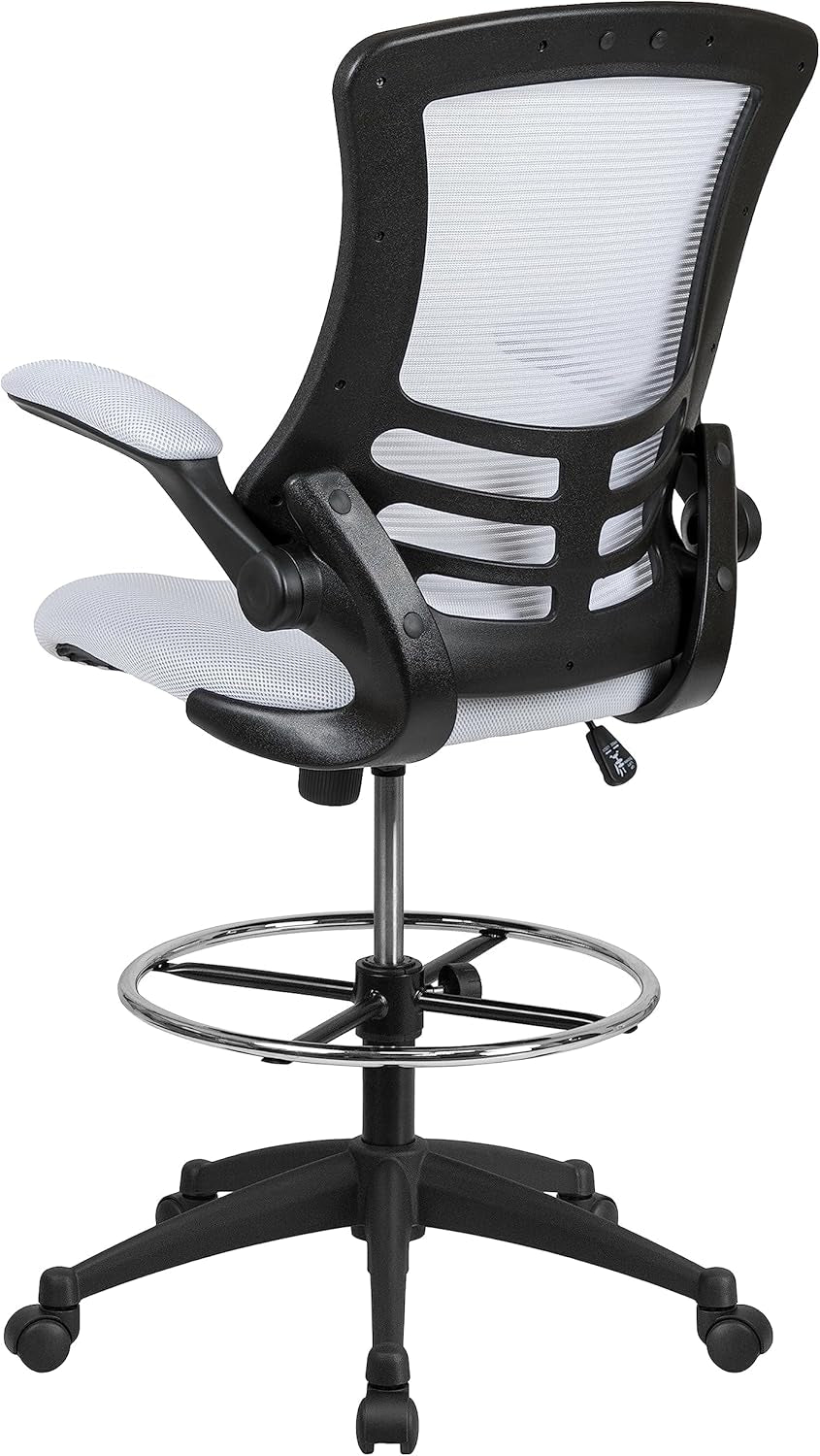 White Mesh Ergonomic Drafting Chair With Flip Up Arms