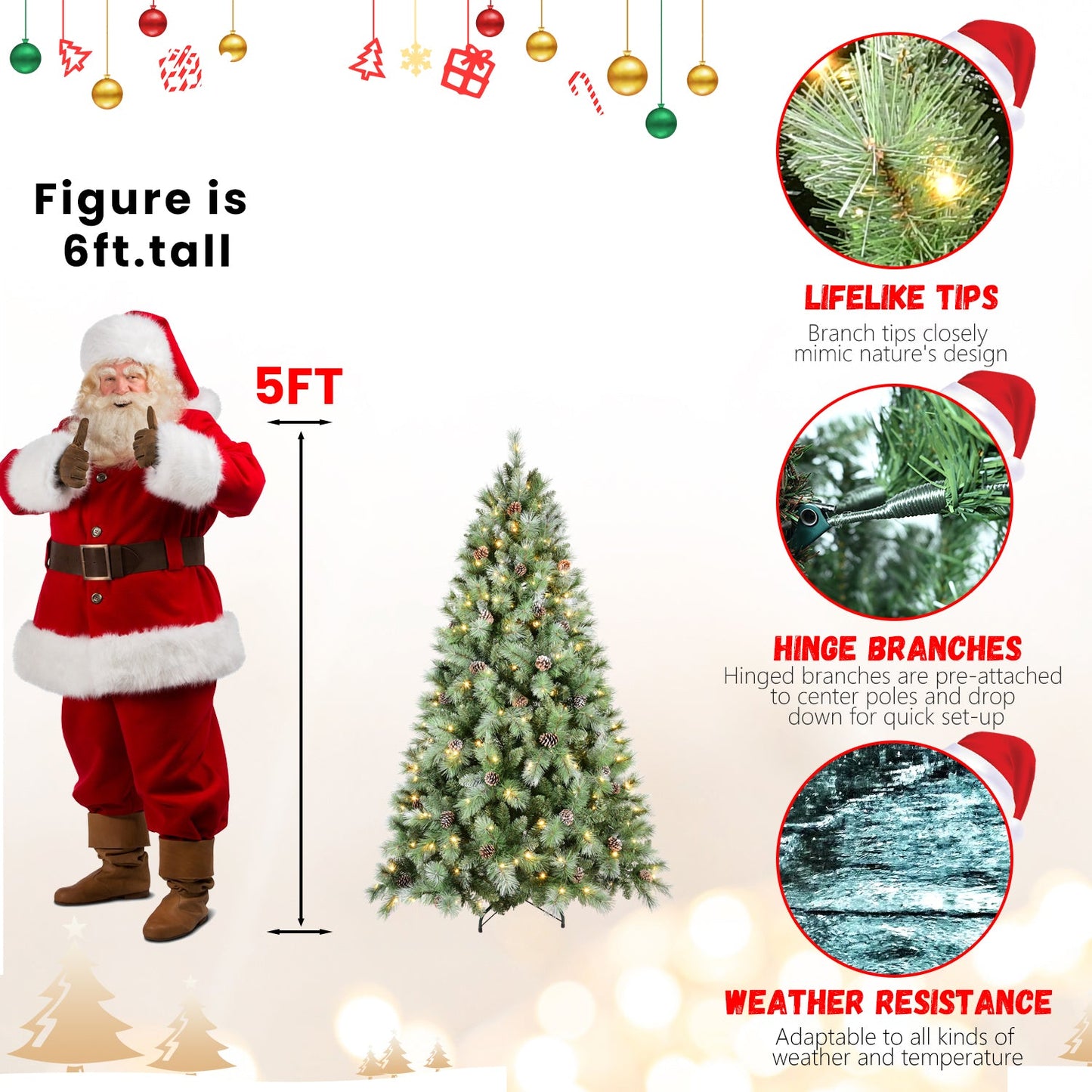 5FT Christmas Tree with 200 Warm Lights