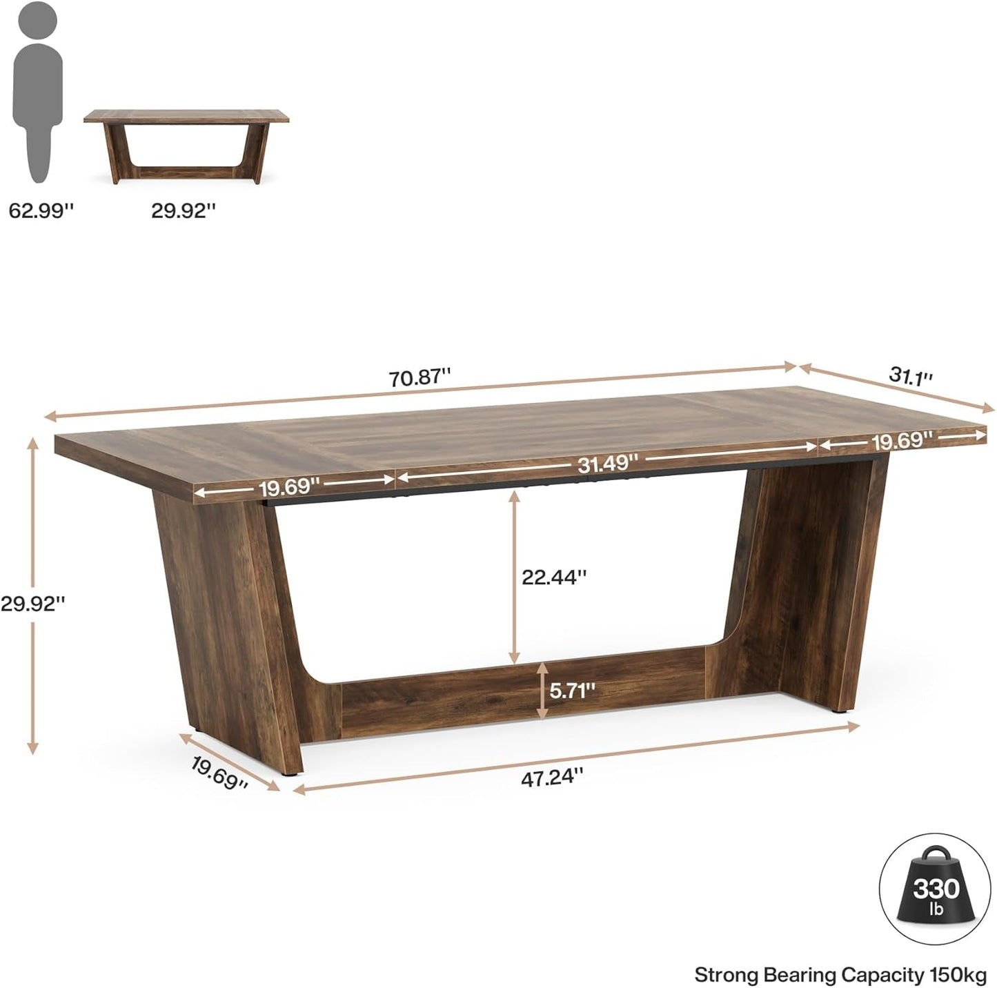71 Inch Brown Executive Wood Computer Desk For Home Office