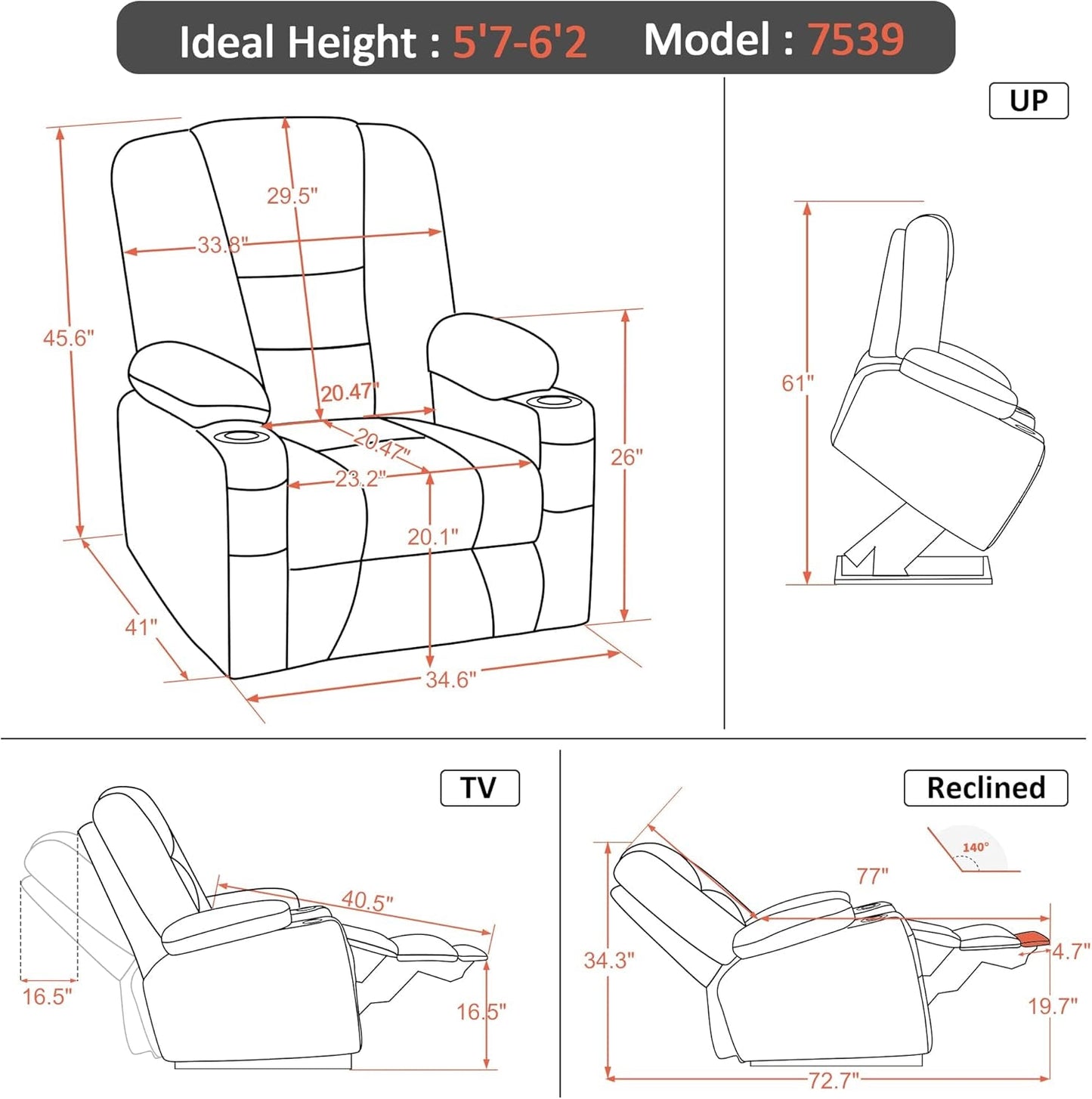 Large Navy Blue Power Lift Recliner Chair With Massage And Heat