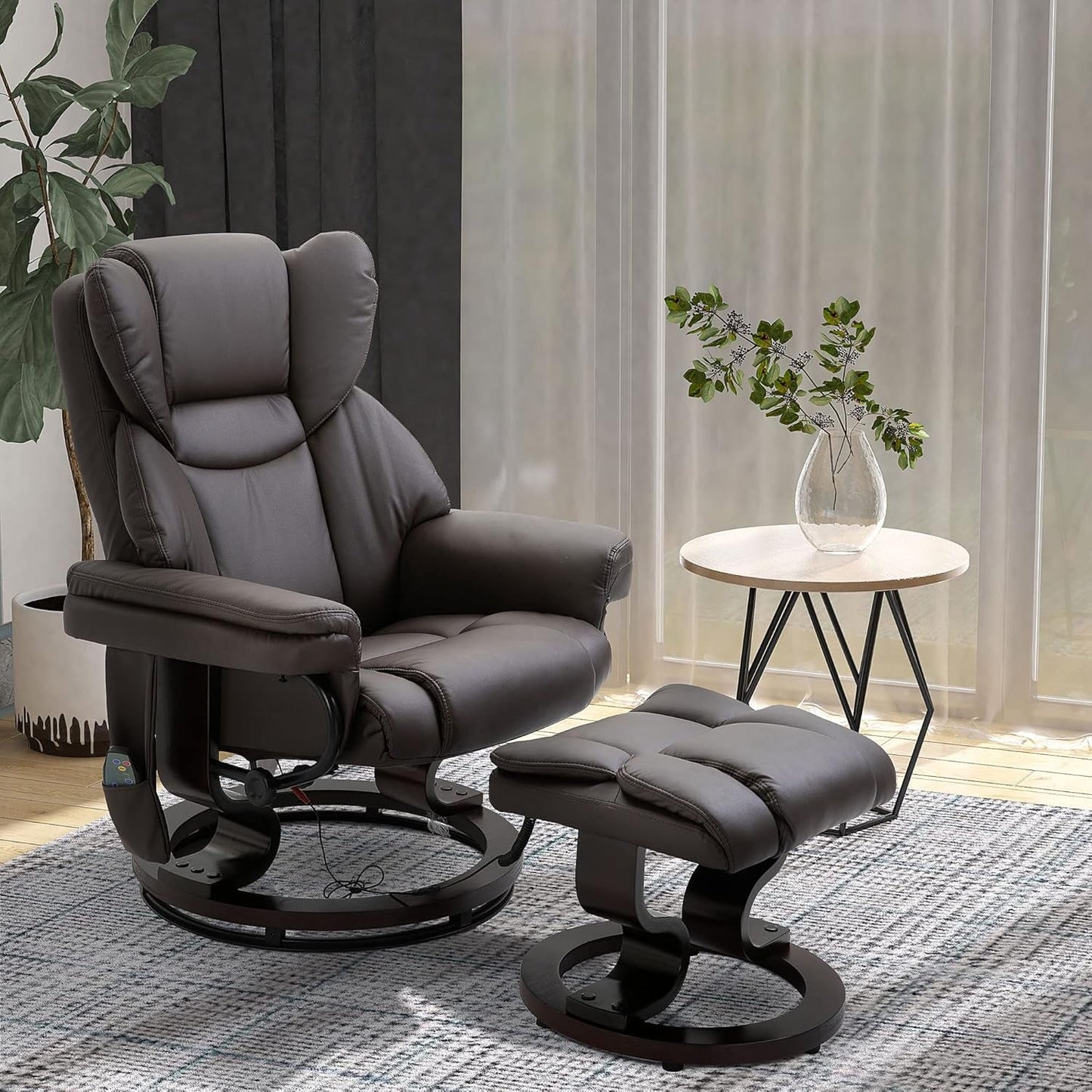 Brown Faux Leather Massage Recliner Chair With Ottoman