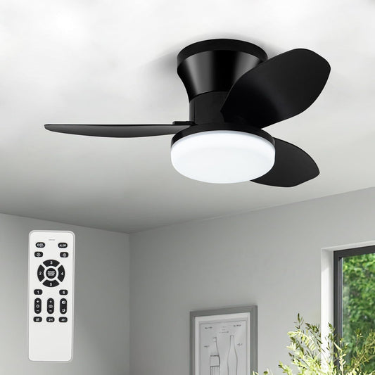 Black 26 Inch Flush Mount Ceiling Fan With Remote Control