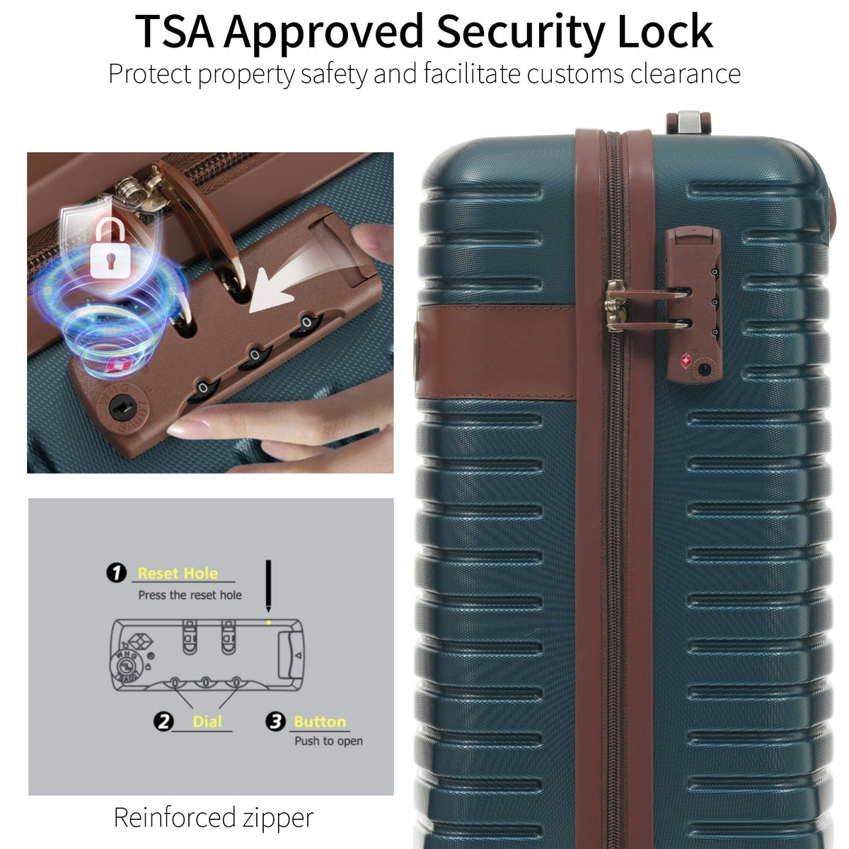 3 Piece Carry-On Luggage Set - Lightweight Hardshell ABS Suitcases