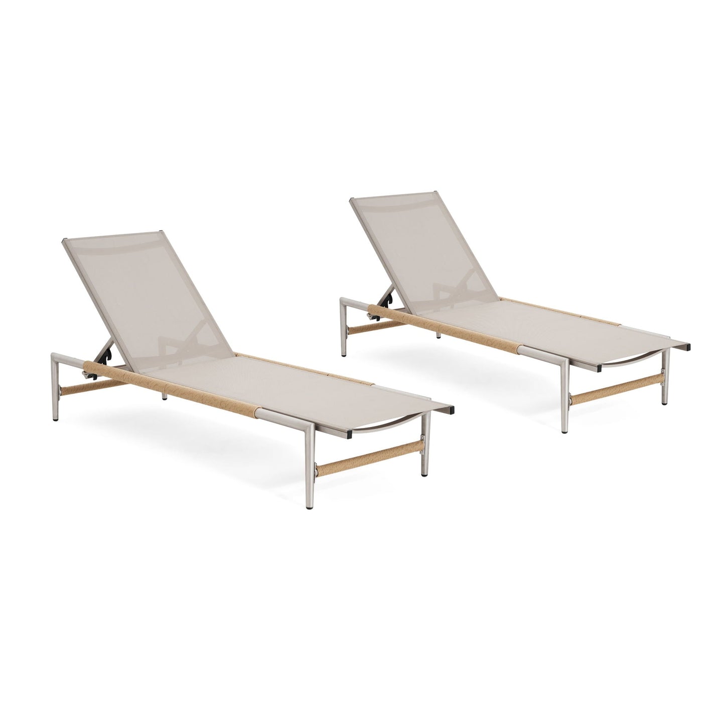 Hargrove Outdoor Patio Aluminum Chaise Lounge (Set of 2) - Natural / Silver