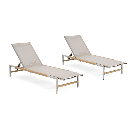 Hargrove Outdoor Patio Aluminum Chaise Lounge (Set of 2) - Natural / Silver