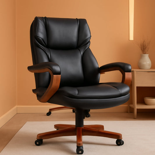 Big And Tall Executive Office Chair With Wood Accents