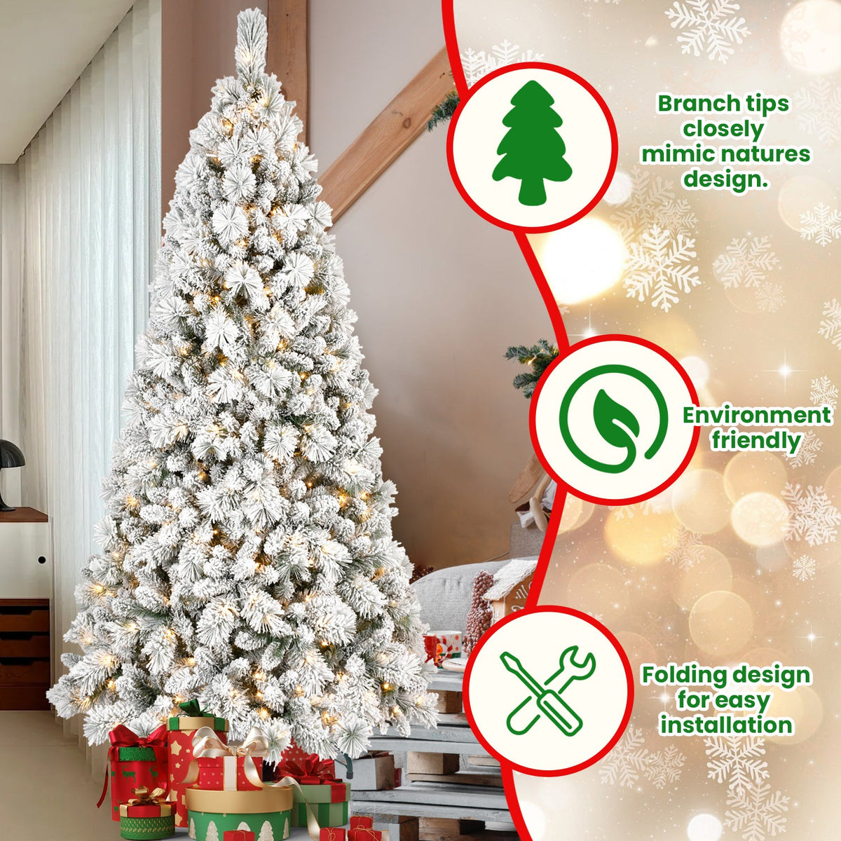 6FT Flocked Christmas Tree with 350 Warm LED Lights