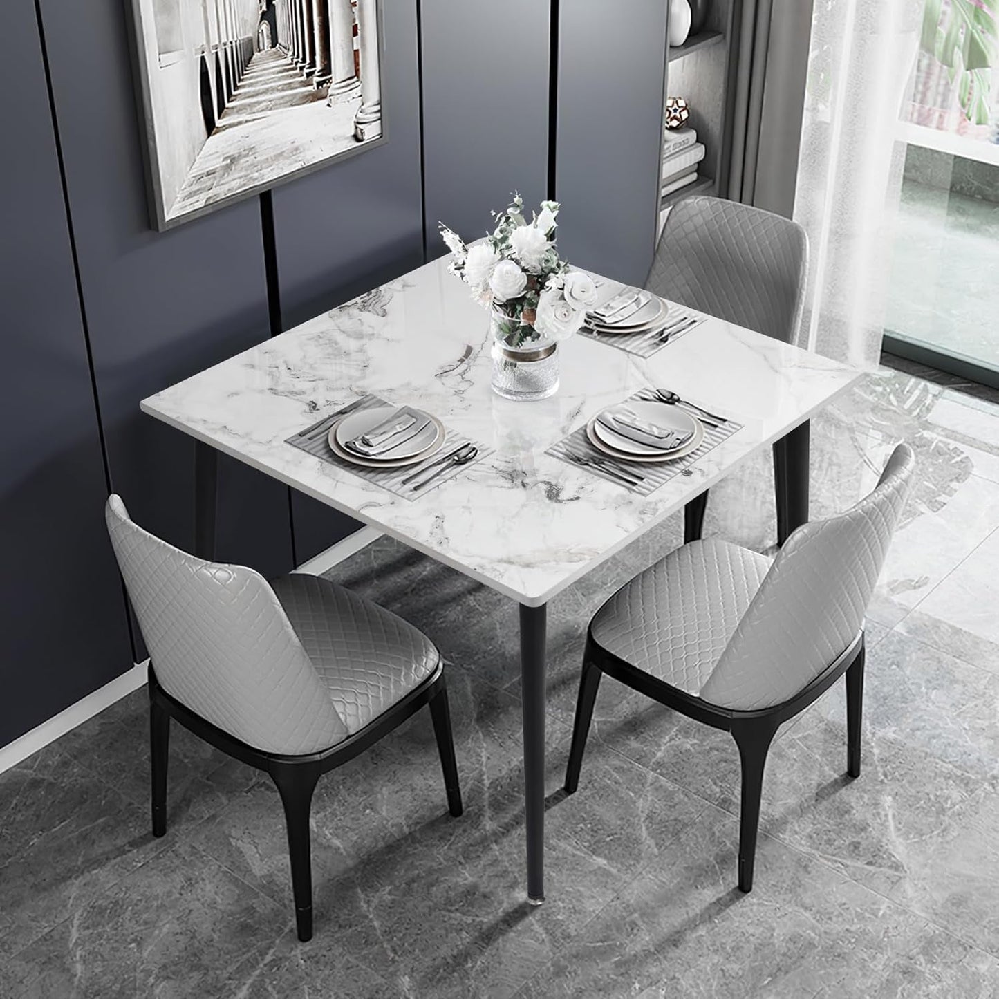 Square Sintered Stone Dining Table 31.5 Inch Modern Kitchen