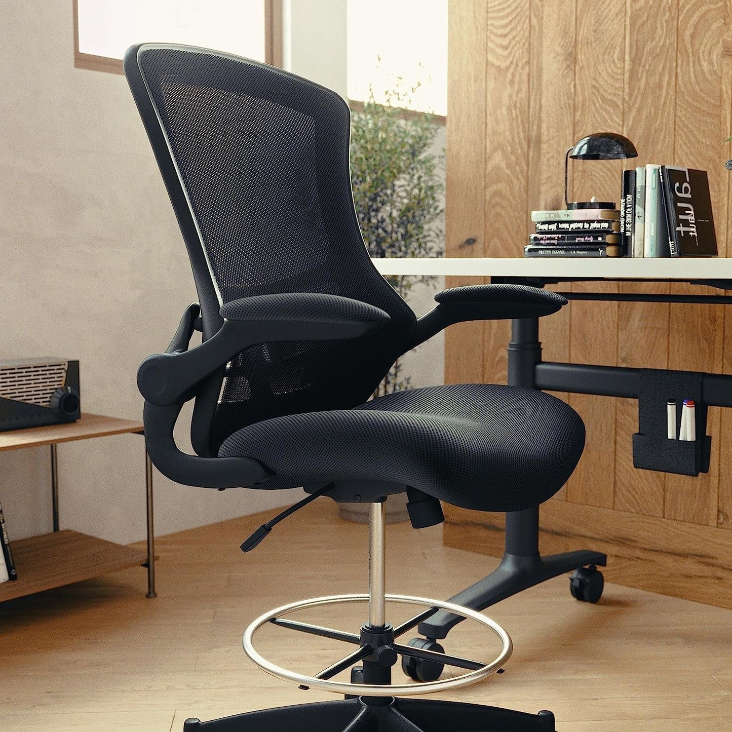 Kelista Mid Back Swivel Office Chair With Flip Up Armrests And Adjustable Height