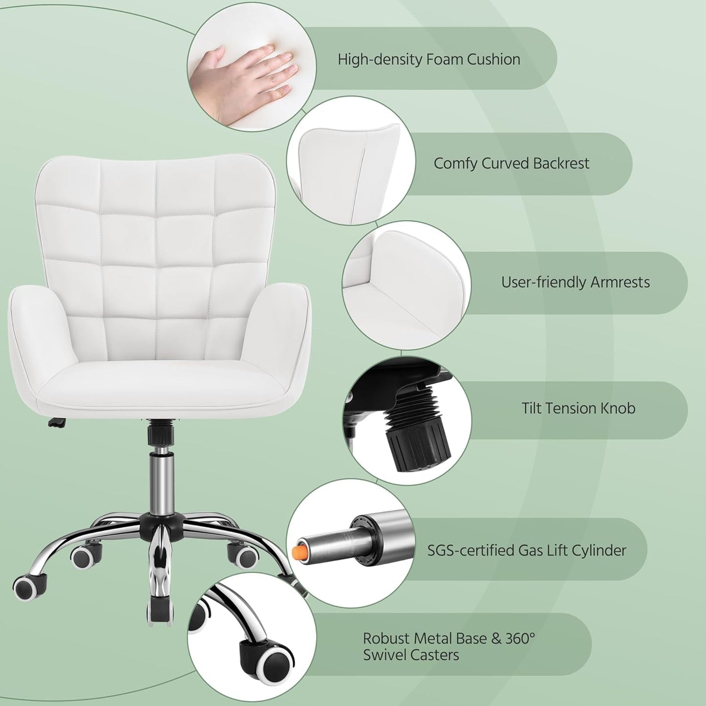 Ergonomic Faux Leather Office Chair White Adjustable