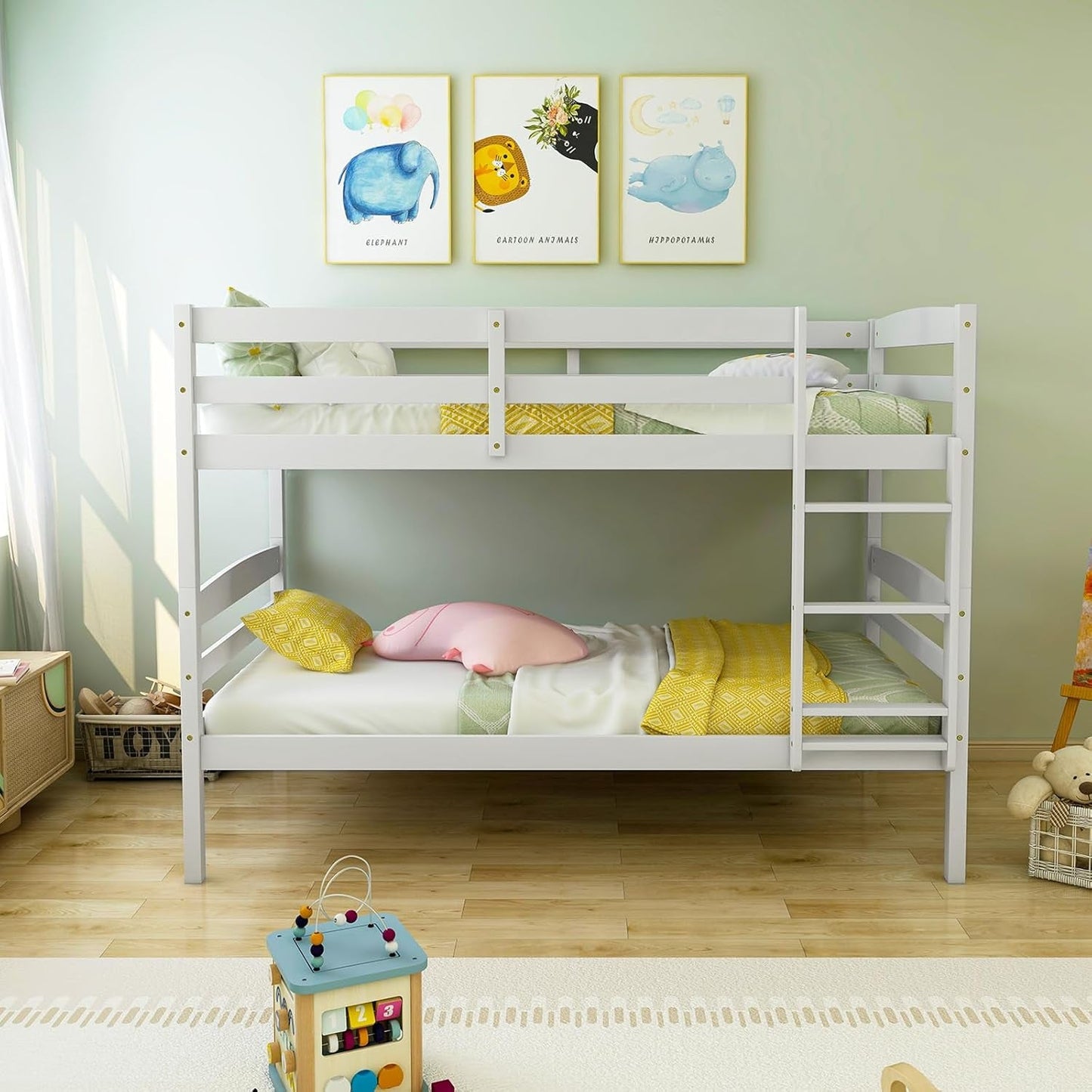White Twin Over Twin Bunk Bed With Integrated Ladder