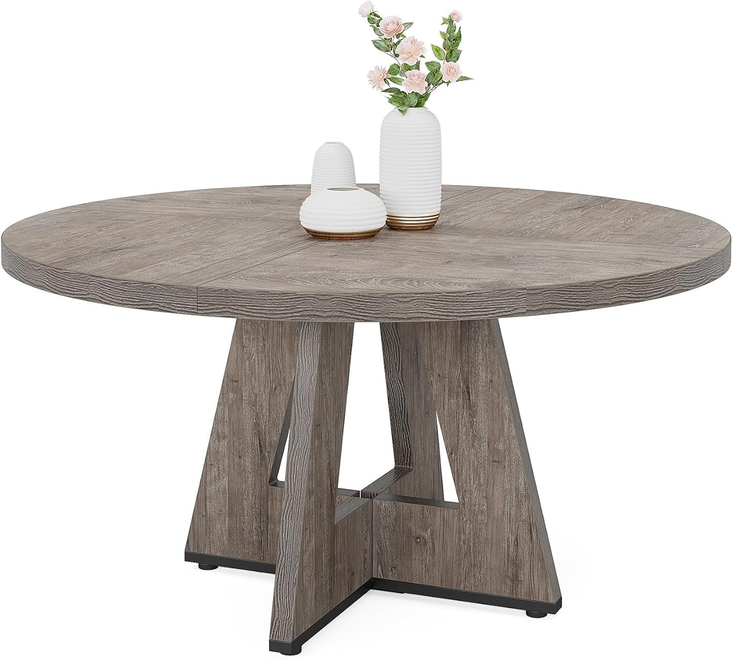 Round Dining Table 47 Inch Wood Farmhouse Grey Kitchen