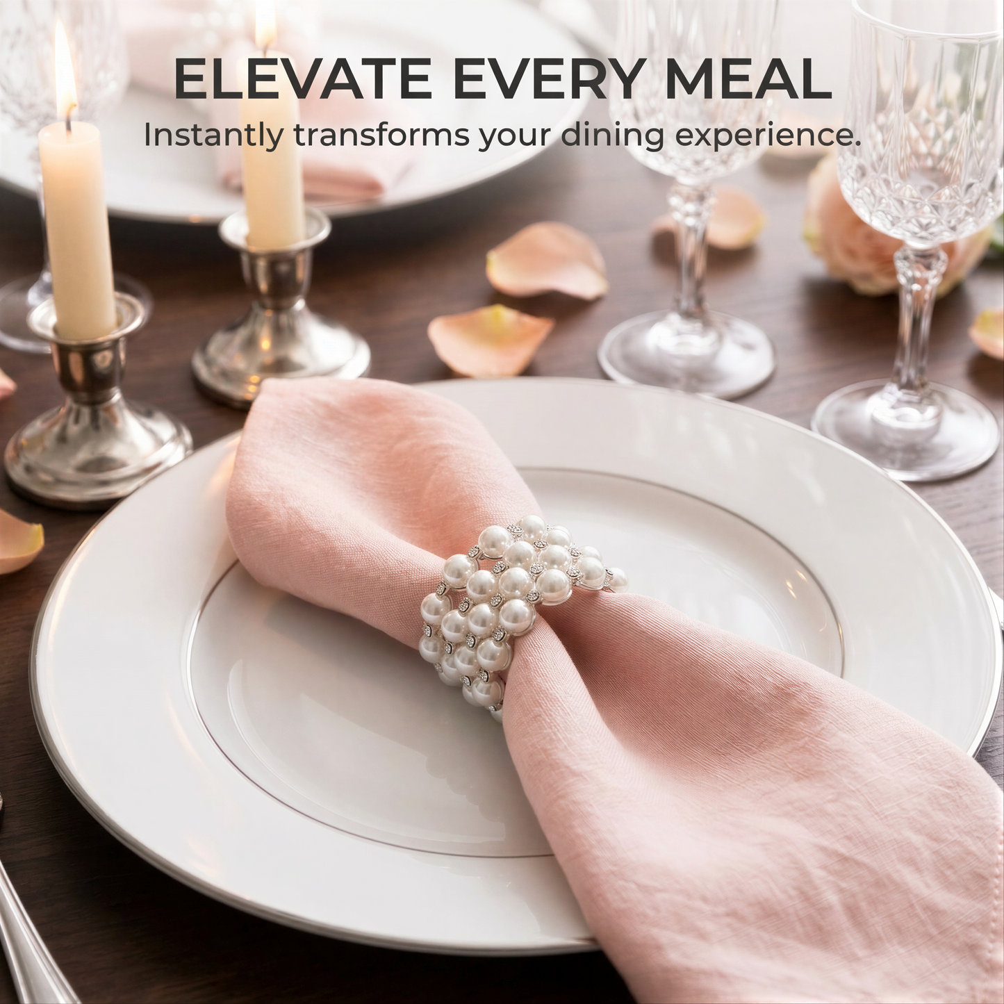 Silver Napkin Rings – Pearl Crystal Design | Elegant Table Decoration Rings