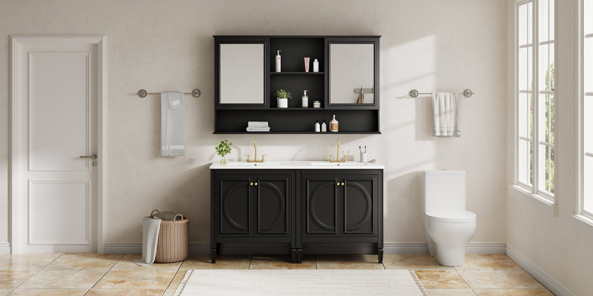 60" Double Sink Bathroom Vanity Set with Matching Wall Mount Medicine Cabinet