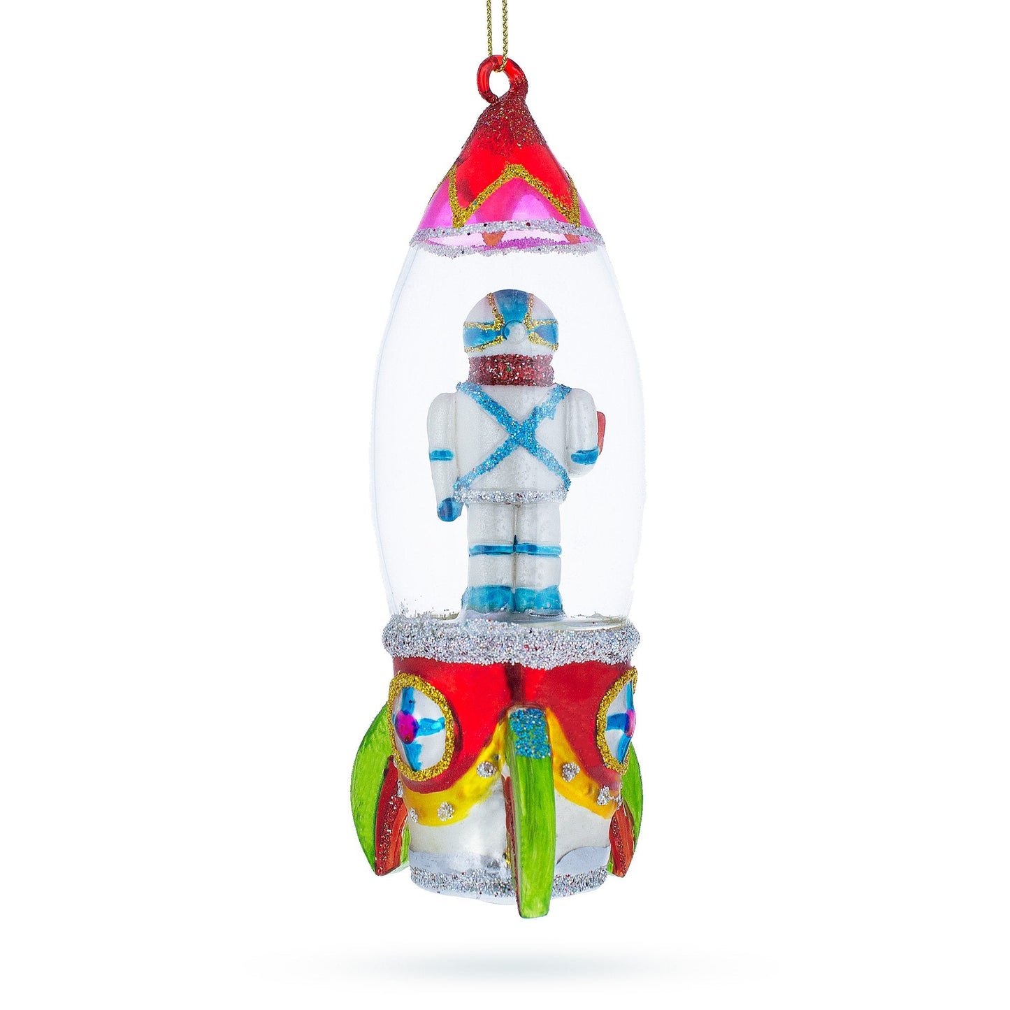 Trailblazing Astronaut Inside Spaceship Glass Christmas Ornament