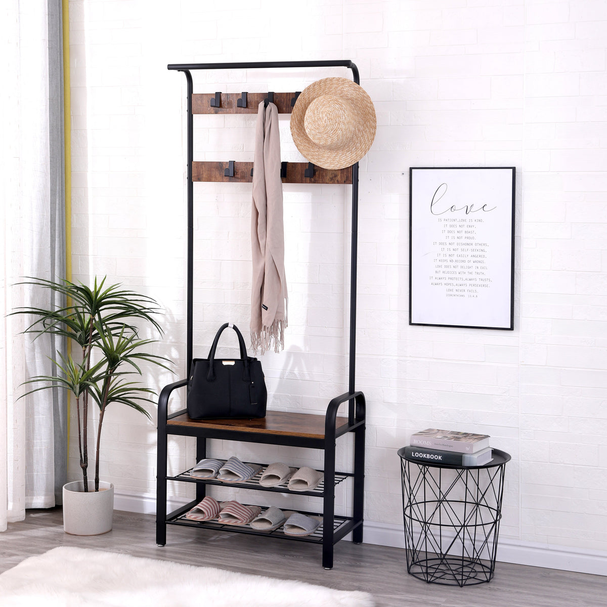 Coat Rack Hall Tree with Shoe Bench for Entryway