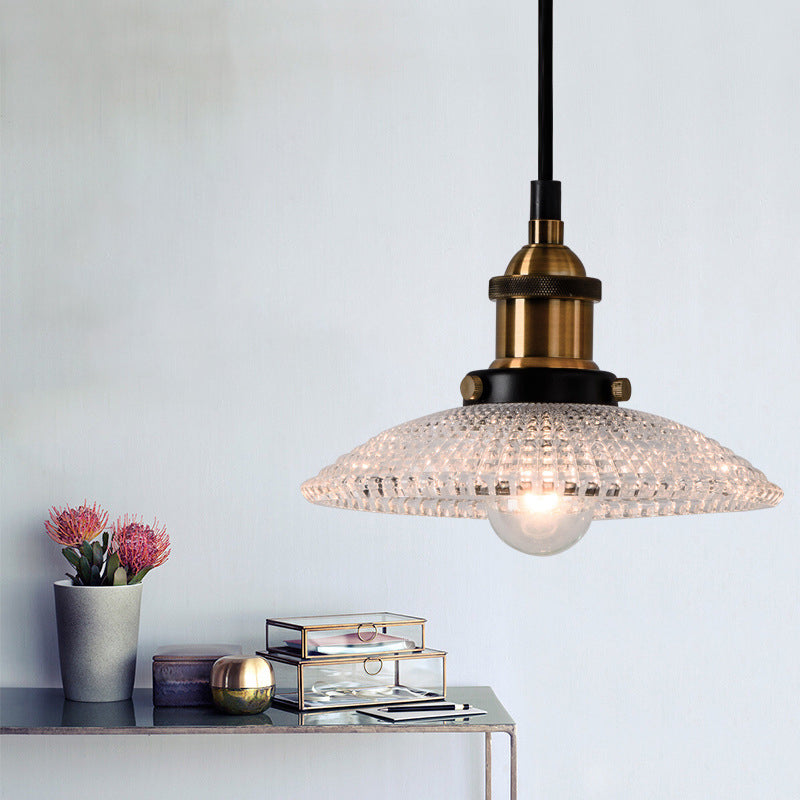 sabelle's Grid Glass Ceiling Light with Brass Bowl Shade - Industrial Elegance for Kitchens