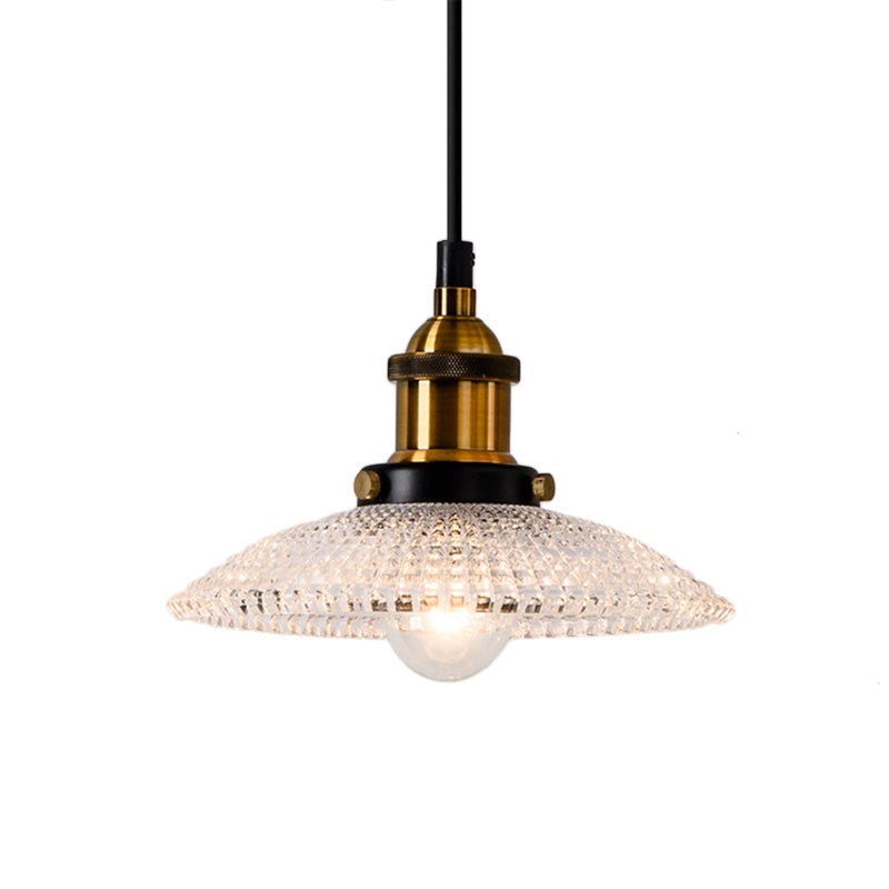 sabelle's Grid Glass Ceiling Light with Brass Bowl Shade - Industrial Elegance for Kitchens