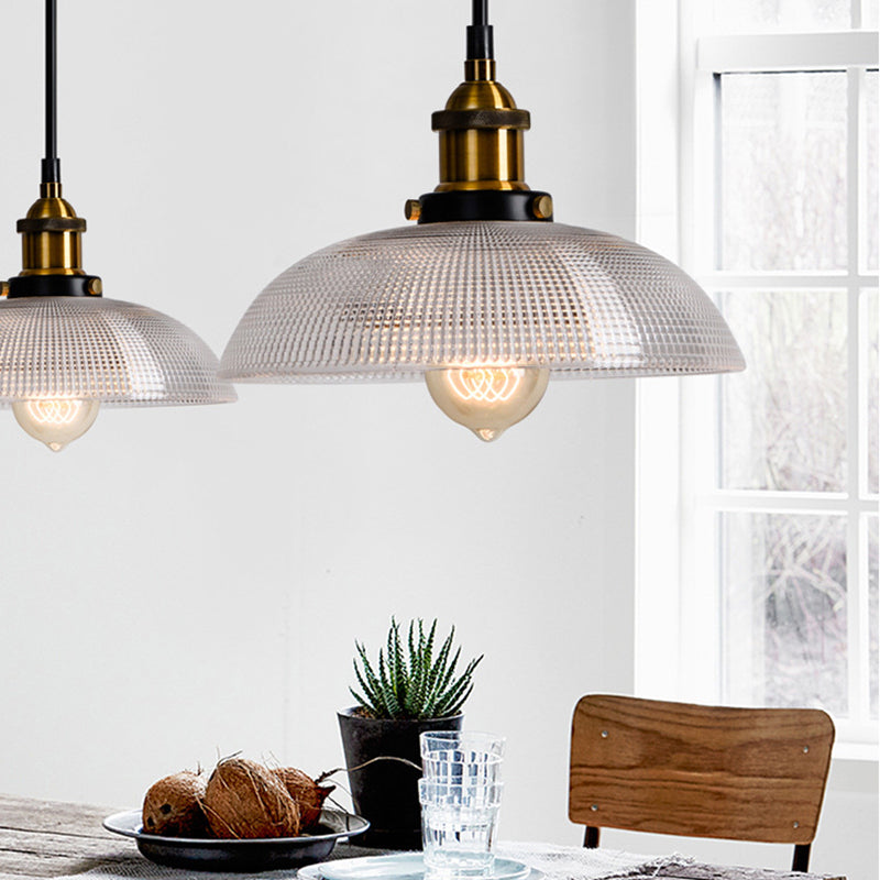 sabelle's Grid Glass Ceiling Light with Brass Bowl Shade - Industrial Elegance for Kitchens