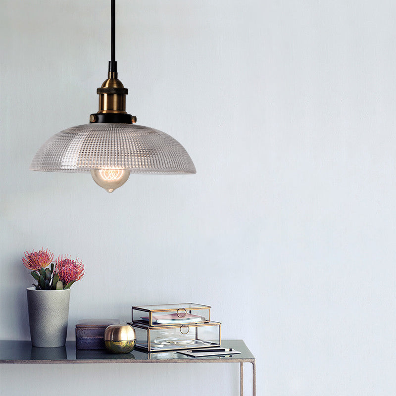 sabelle's Grid Glass Ceiling Light with Brass Bowl Shade - Industrial Elegance for Kitchens