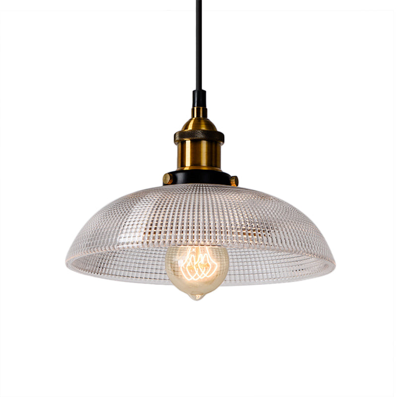 sabelle's Grid Glass Ceiling Light with Brass Bowl Shade - Industrial Elegance for Kitchens