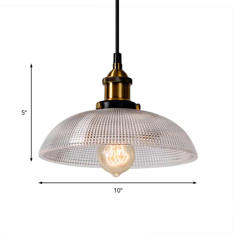 sabelle's Grid Glass Ceiling Light with Brass Bowl Shade - Industrial Elegance for Kitchens