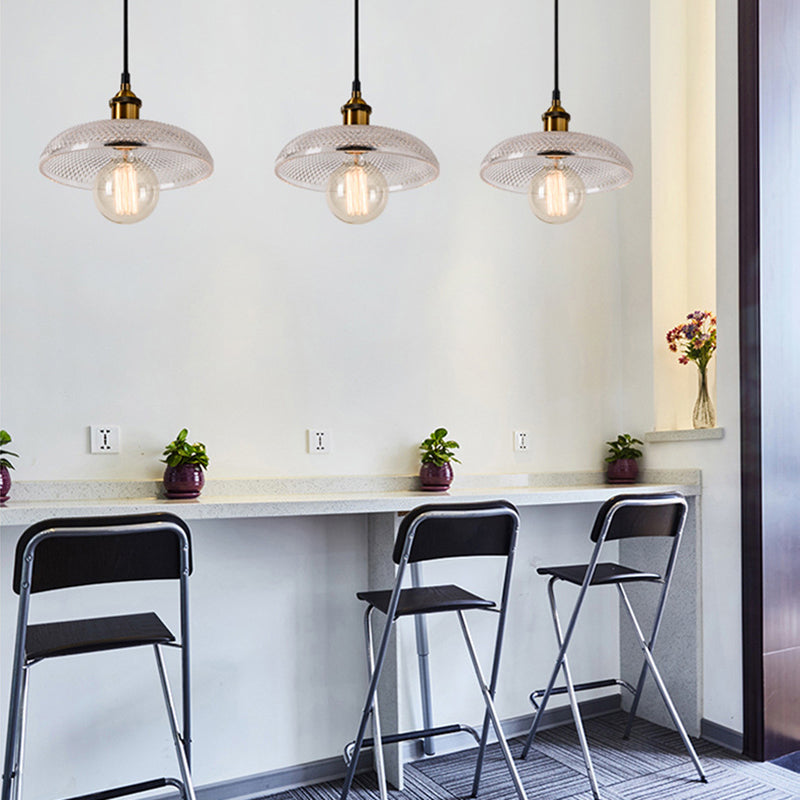 sabelle's Grid Glass Ceiling Light with Brass Bowl Shade - Industrial Elegance for Kitchens