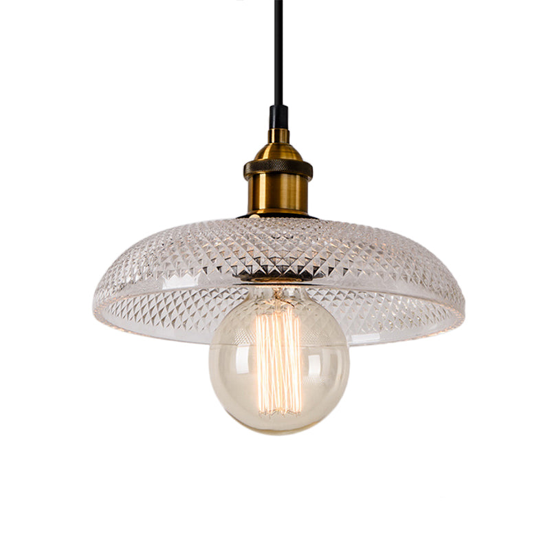 sabelle's Grid Glass Ceiling Light with Brass Bowl Shade - Industrial Elegance for Kitchens