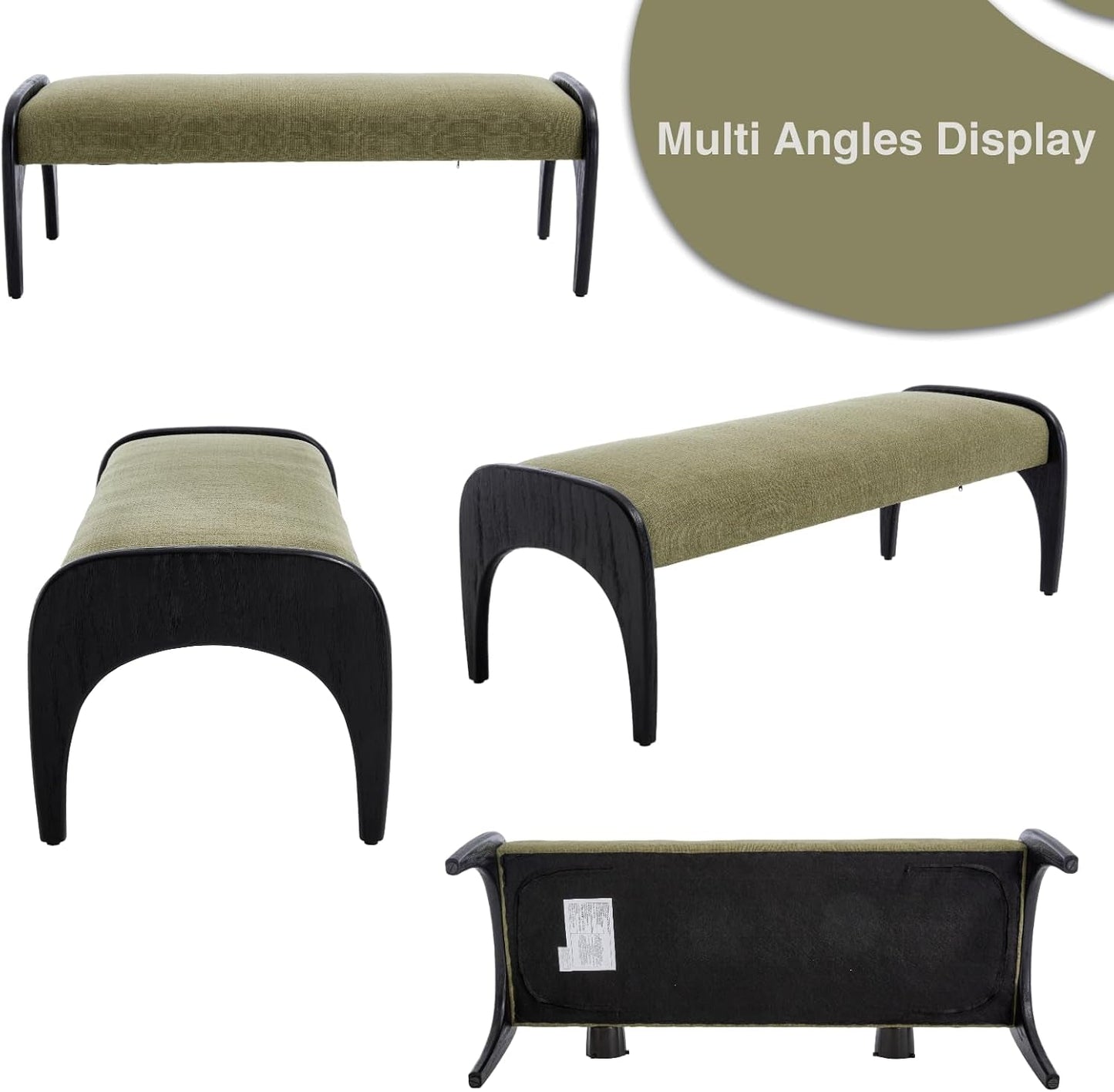 51 Inches Wide Linen Textured Emerald Ottoman Bench