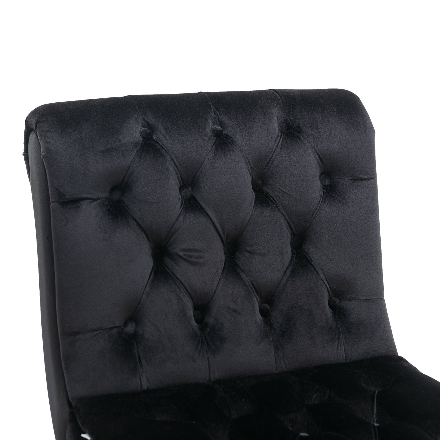 COOLMORE Modern Velvet Armless Accent Living Room Chair / Leisure Chair,Upholstered Fabric Button Comfortable Chair with Wooden Legs for Bedroom, Living Room, Office (Black Velvet)