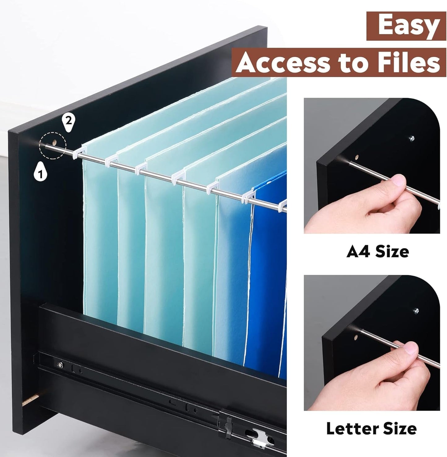 3 Drawer Wood File Cabinet Black For Letter A4 Size Home Office Storage Organizer