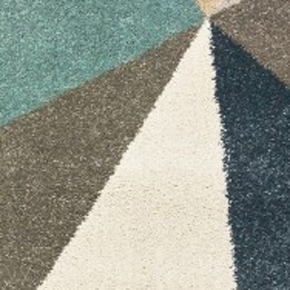 7' X 10' Blue Green Beige Retro Wedge Indoor Area Rug