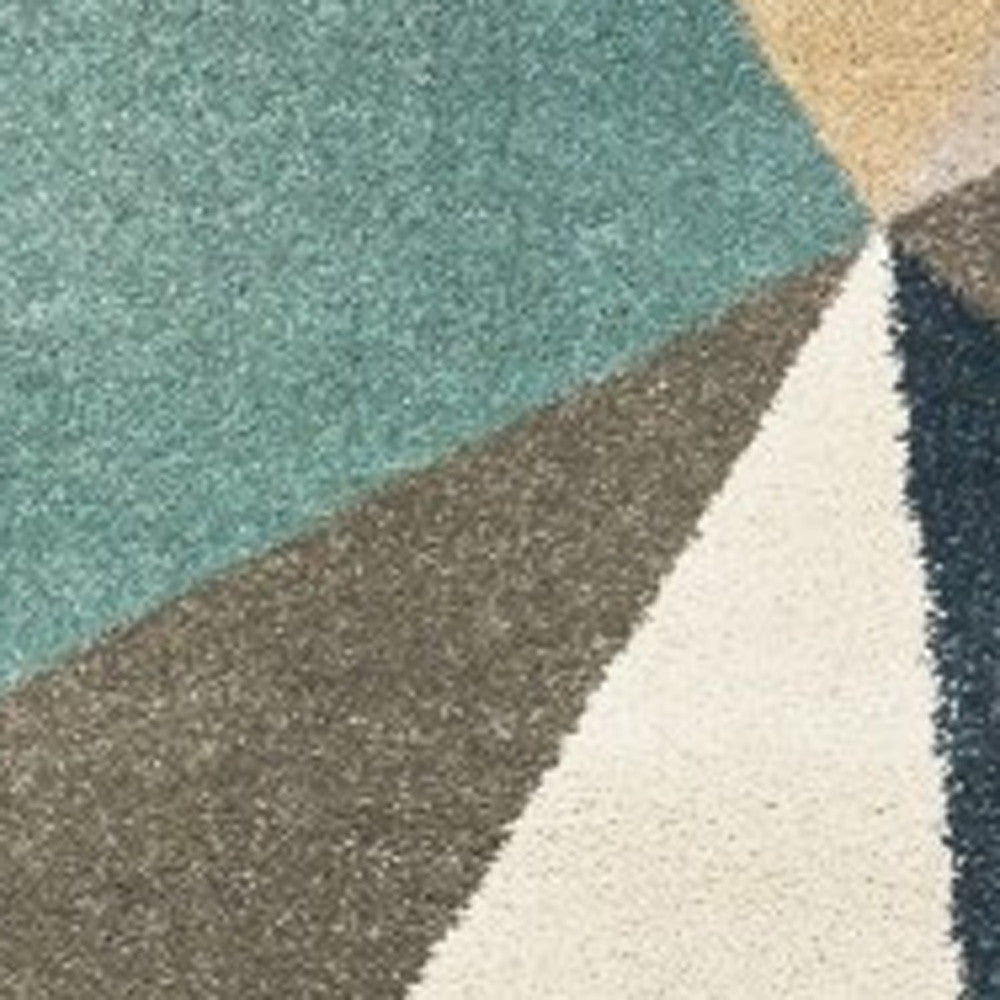 7' X 10' Blue Green Beige Retro Wedge Indoor Area Rug