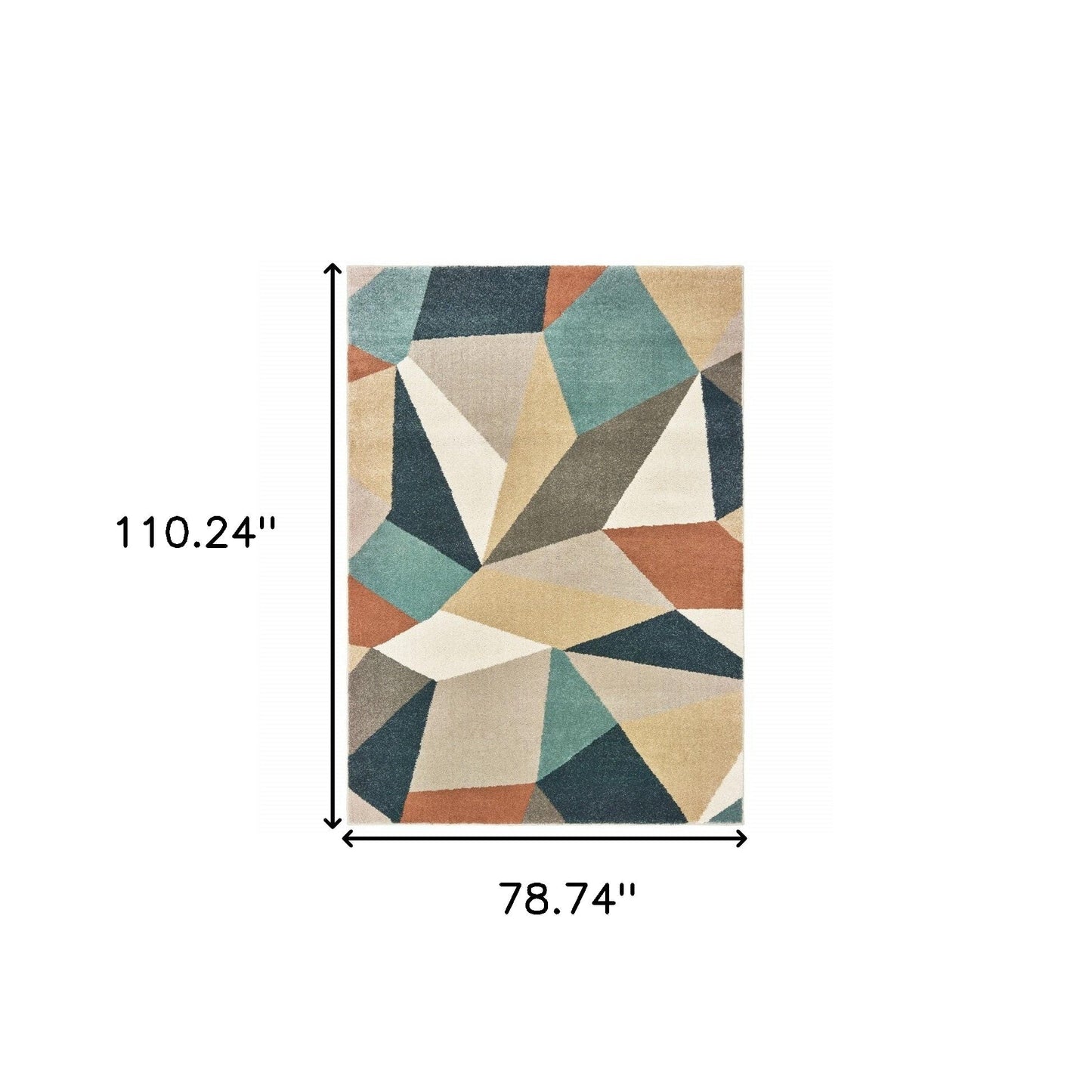 7' X 10' Blue Green Beige Retro Wedge Indoor Area Rug